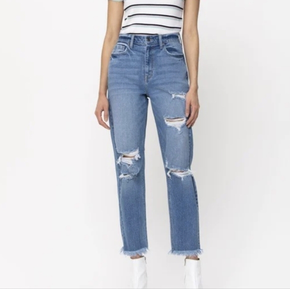 Cello Jeans Memphis High Rise Crop Mom Jeans Raw Frayed Hem Cropped Distressed 5 - Picture 1 of 6